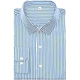 GIANZEN Light Blue Shirt Men Mens Dress Shirts Long Sleeve Striped for Men's Button Down Regular Fit Vertical Collar Work Light Blue Size XXL Tall