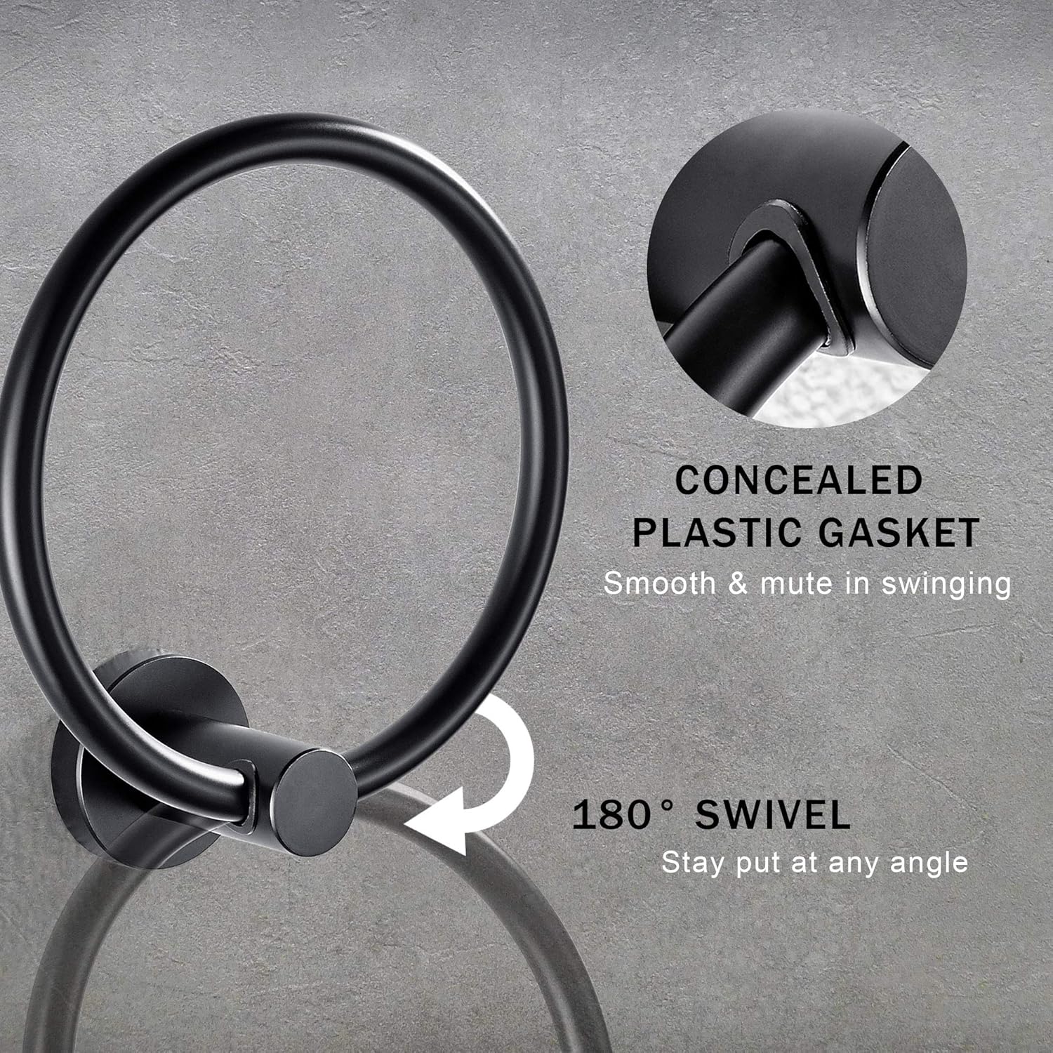 MARMOLUX ACC Black Towel Ring Hand Towel Holder for Bathroom Hand Towel Racks Wall Mount Bathroom Hardware Simple Round Towel Hanger SUS 304 Stainless Steel, Matte Black - - 
