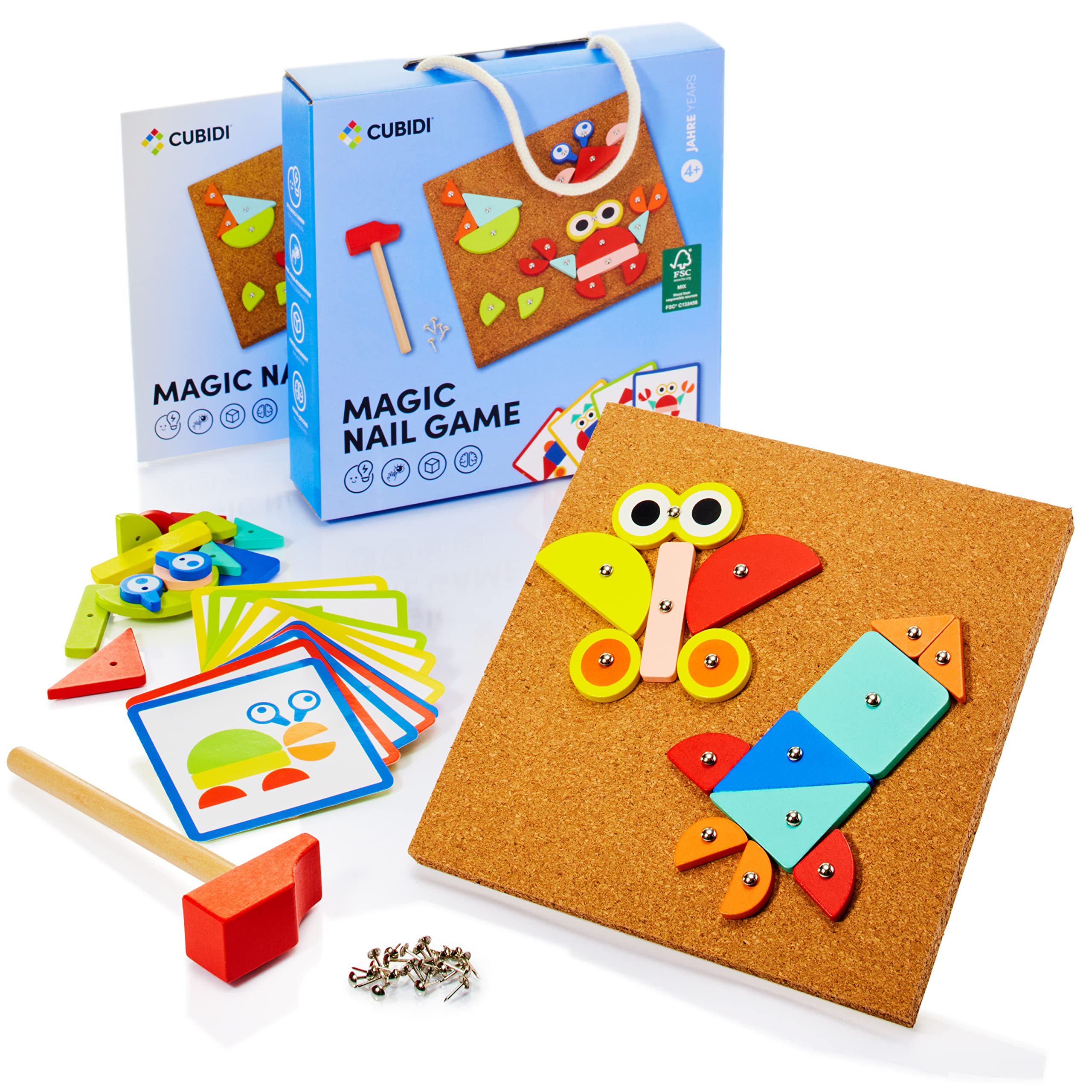 CUBIDI Creative Hammer Game - CUB NAIL GAM for Children from 3 Years - Includes Cork Board, Hammer, Wooden Figures