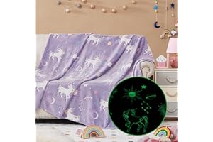 Wink Deer Glow in The Dark Kids Bed Throw Blanket, Purple Unicorn Throw Blanket for Girls Kids Daughters Soft Warm Cozy Cute Unicorn Blanket Bedroom Decor(Purple, 50"x60")