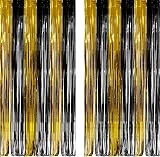 GREATRIL Black and Gold Foil Fringe Backdrop 2 Packs 3.2ft x 8.2ft