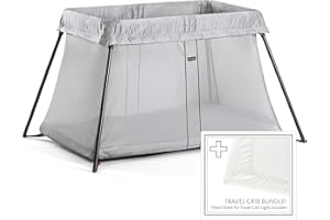 BABYBJÖRN BABYBJORN Travel Crib Light - Silver + Fitted Sheet Bundle Pack ,Silver, One Size