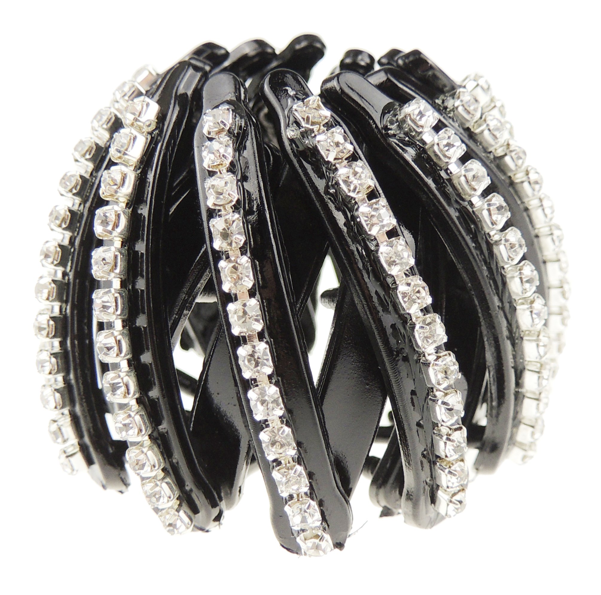 Womens Bridal Wedding Party Christmas Styling Hair Accessories Pins Bun Expandable Holder Pony Tail Chignon Brooch Hairpin Chopsticks Stick Vintage Look Diamante Crystal (Black, Small)