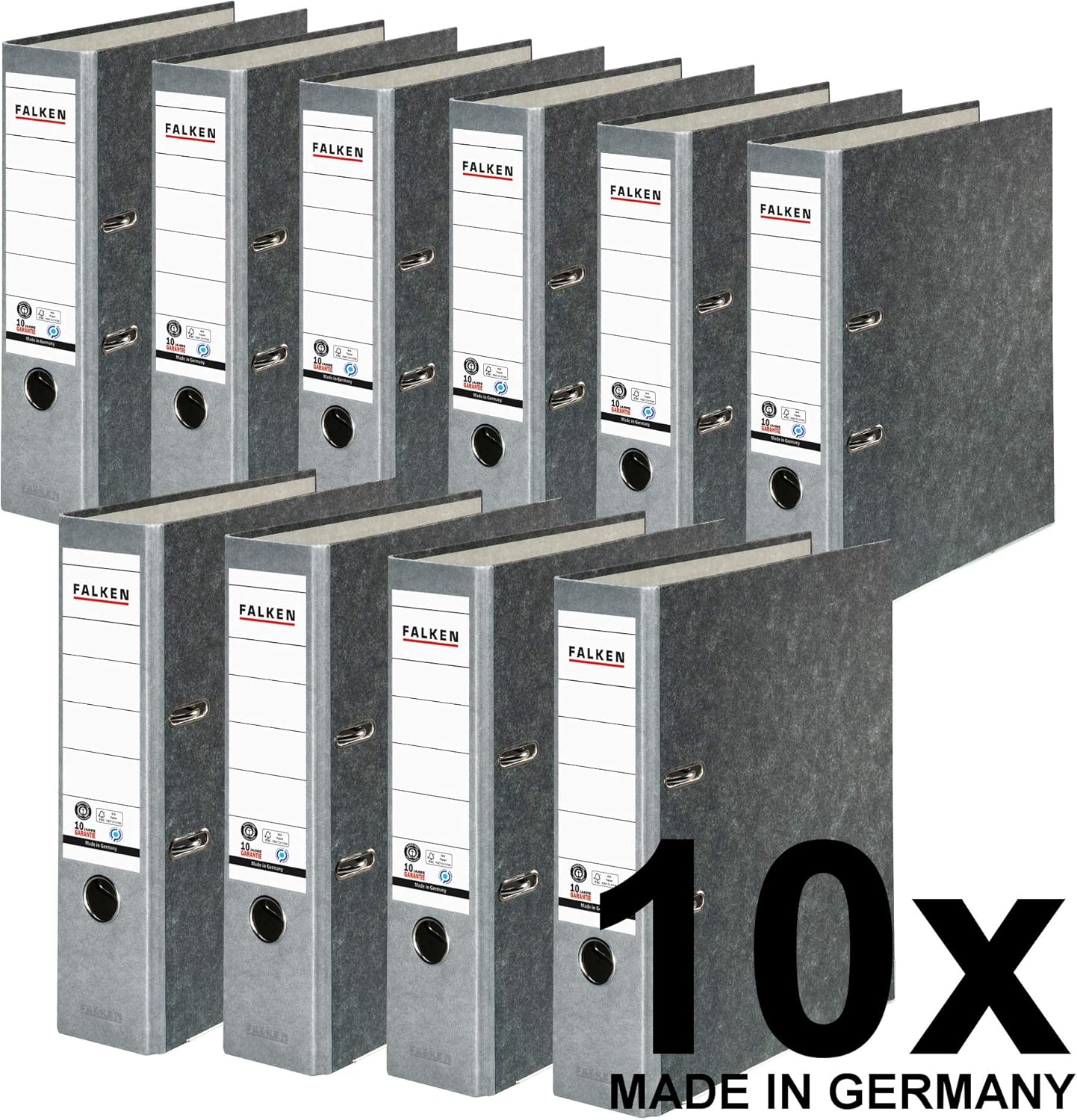 Original Falken pack of 10 recycled folders Cloud Marble. Made in Germany. 8 cm wide DIN A4 grey spine ring binder file folder letter file office folder cardboard folder CO2-neutral Blue Angel - Image 3