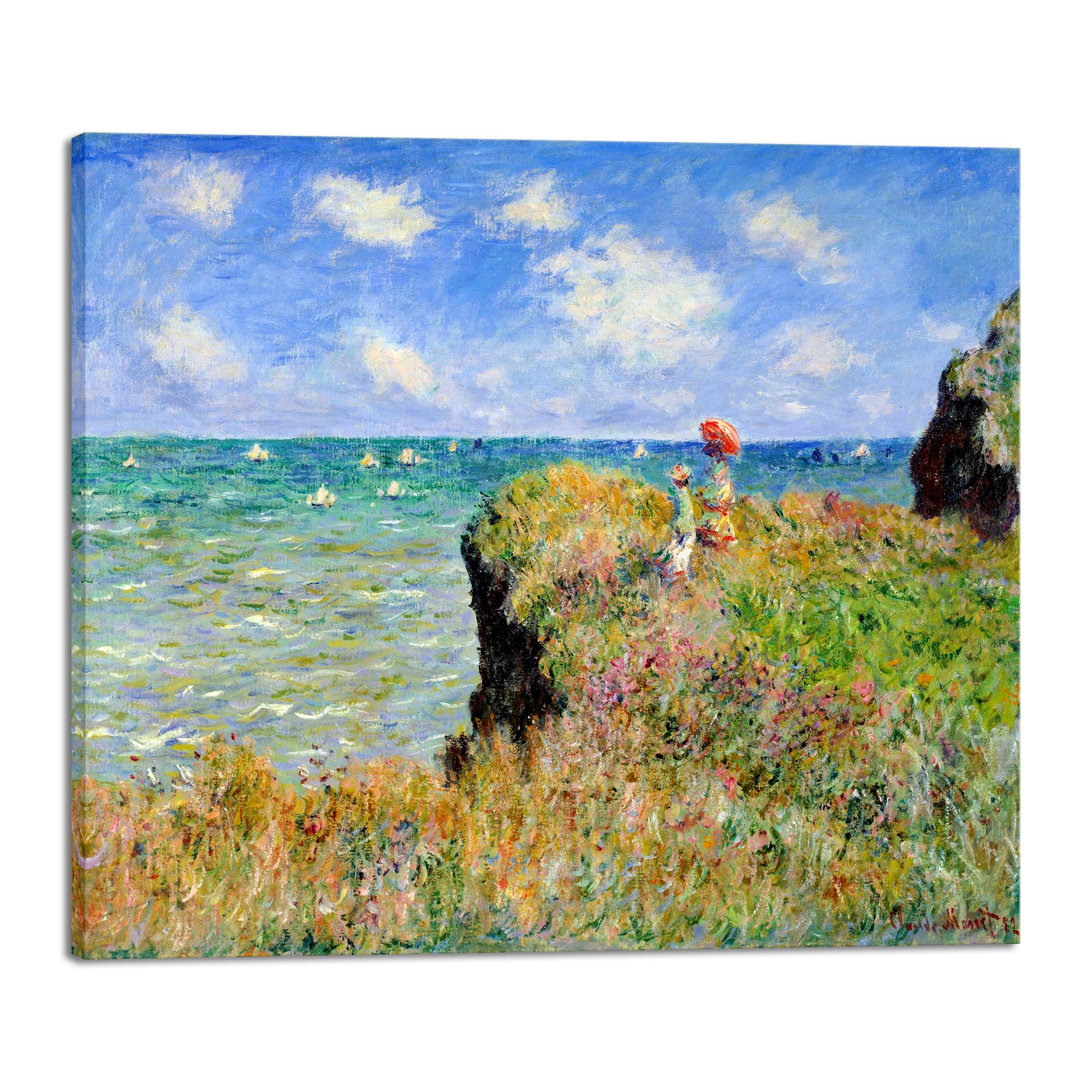 Wieco Art Gallery Wrapped Canvas Print Wall Art Cliff Walk at Pourville,1882 by Claude Monet Mondern Classic Art Print Picture Artwork for living room Home Kitchen Decorations