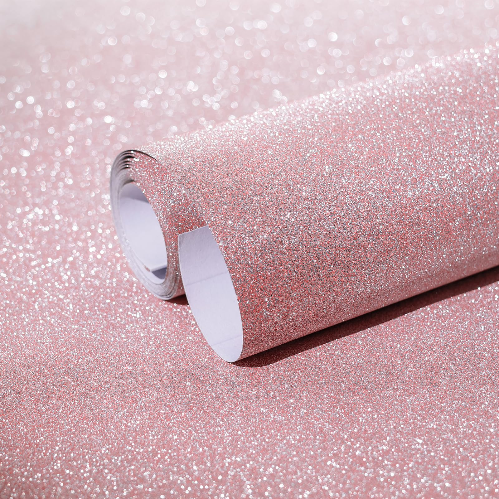 Photo 1 of Amiya Pink Glitter Vinyl Contact Paper 17.3"×120" Self Adhesive Sparkly Stick and Peel Wallpaper Decorative Glittery Bling Wallpaper for Bedroom Living Room Walls