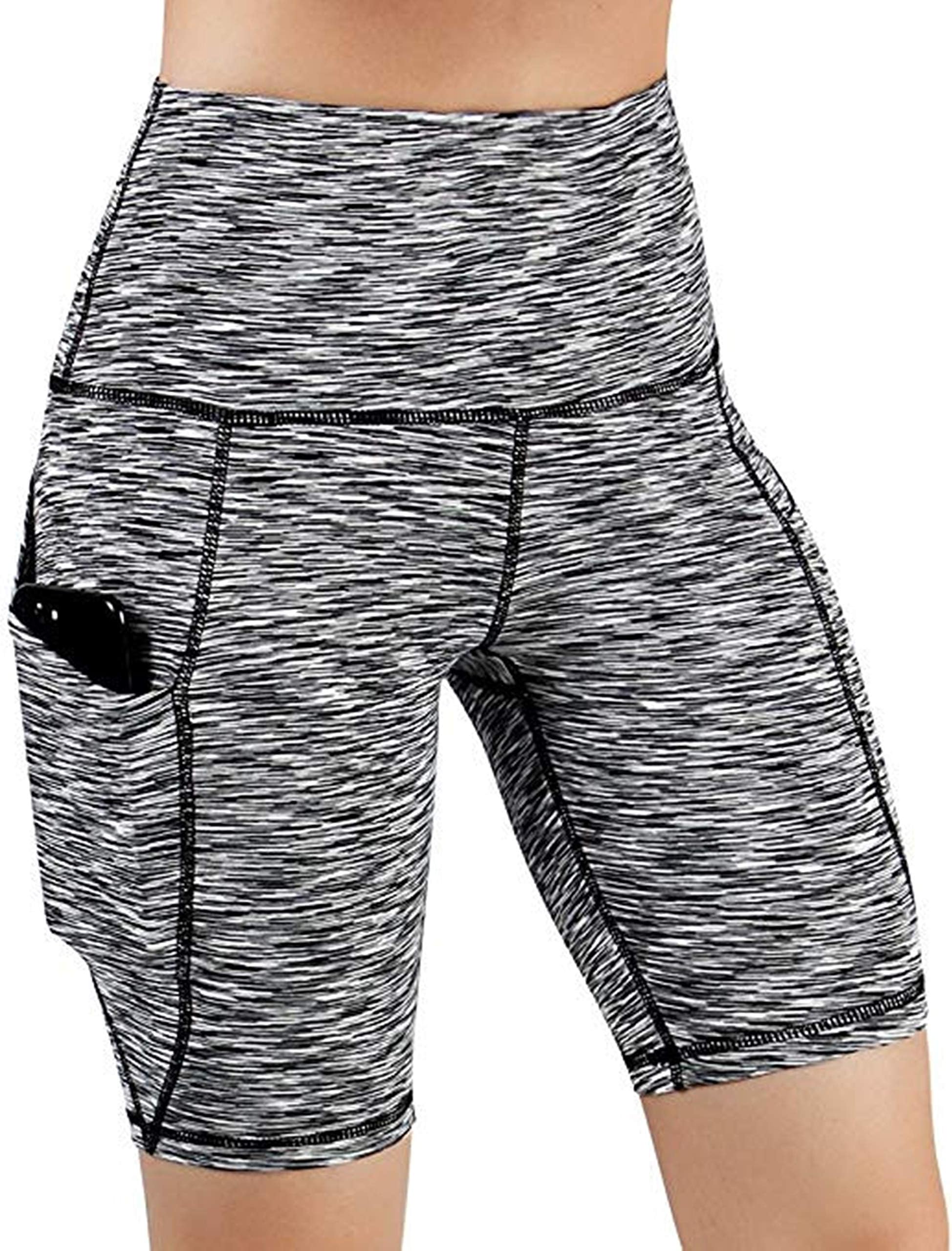 Women Capri Yoga Shorts,Solid Color High Waist Pocket Workout Pants Running Leggings