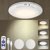 L.JUJAM Motion Sensor Ceiling Light Battery Operated with Remote, 2 Pack Wireless Rechargeable Ceiling Lights Indoor, 3CCT Dimmable Closet Night Light for Shower Stairs Shed Hallway Porch RV and Tent