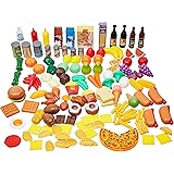 Amazon Basics Pretend Toy Play Food for Kids Ages 3 and Up, Set of 150 Pieces, Multicolor, 11.02"(W) x 3.75"(H) x 16.56"(D)