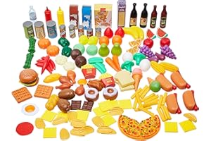 Amazon Basics Pretend Toy Play Food for Kids Ages 3 and Up, Set of 150 Pieces, Multicolor