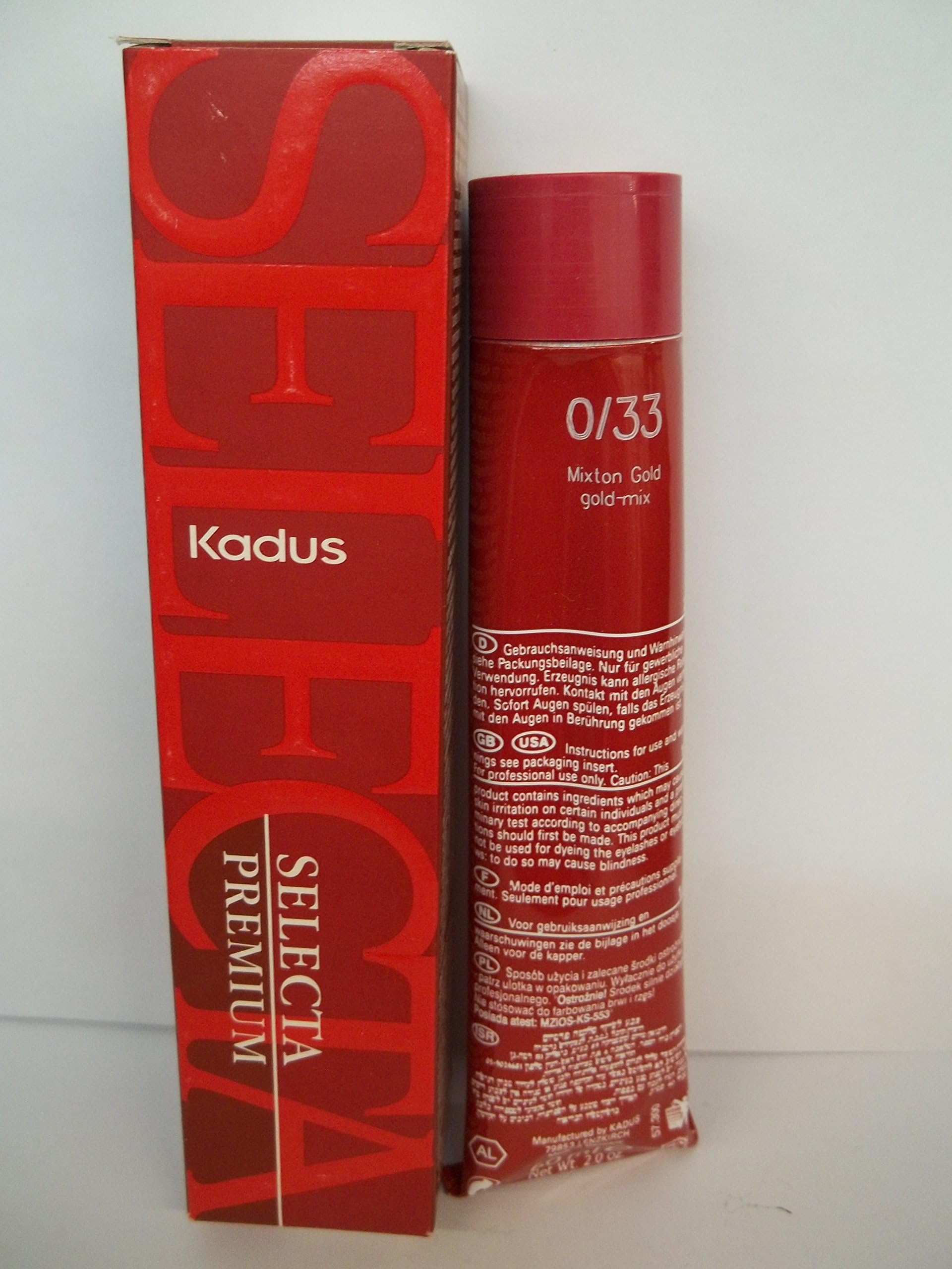 Kadus Selecta Premium Permanent Cream Hair Coloring Cream - 2 Fl. Oz. Tube - 0/33 Gold-Mix