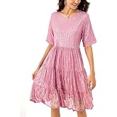 JKLESA Sequin Babydoll Summer Dress,Sparkly Glitter Dress Short Flowy Tiered Tunic Dress for Women Party Club Night