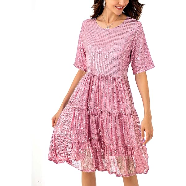 Amazon.com: MAYSTEPPE Sparkly Glitter Dress, Sequin Babydoll Summer Dress  Short Flowy Tiered Tunic Dress for Women Party Club Night(Pink) : Clothing,  Shoes & Jewelry