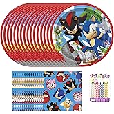 Sonic the Hedgehog Party Supplies Pack for 16 Guests – 7" Dessert Plates and Luncheon Napkins – Includes Birthday Candles – Sonic Birthday Decorations for Kids