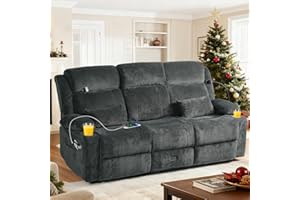 SENYUN 3-Seater Recliner Sofa, Flip Middle Backrest Manual Reclining Couch with Storage Drawer, Phone Holder and USB A&C Ports, Loveseat Recliner for Home Theater,Living Room,RV(Textile, Grey Blue)