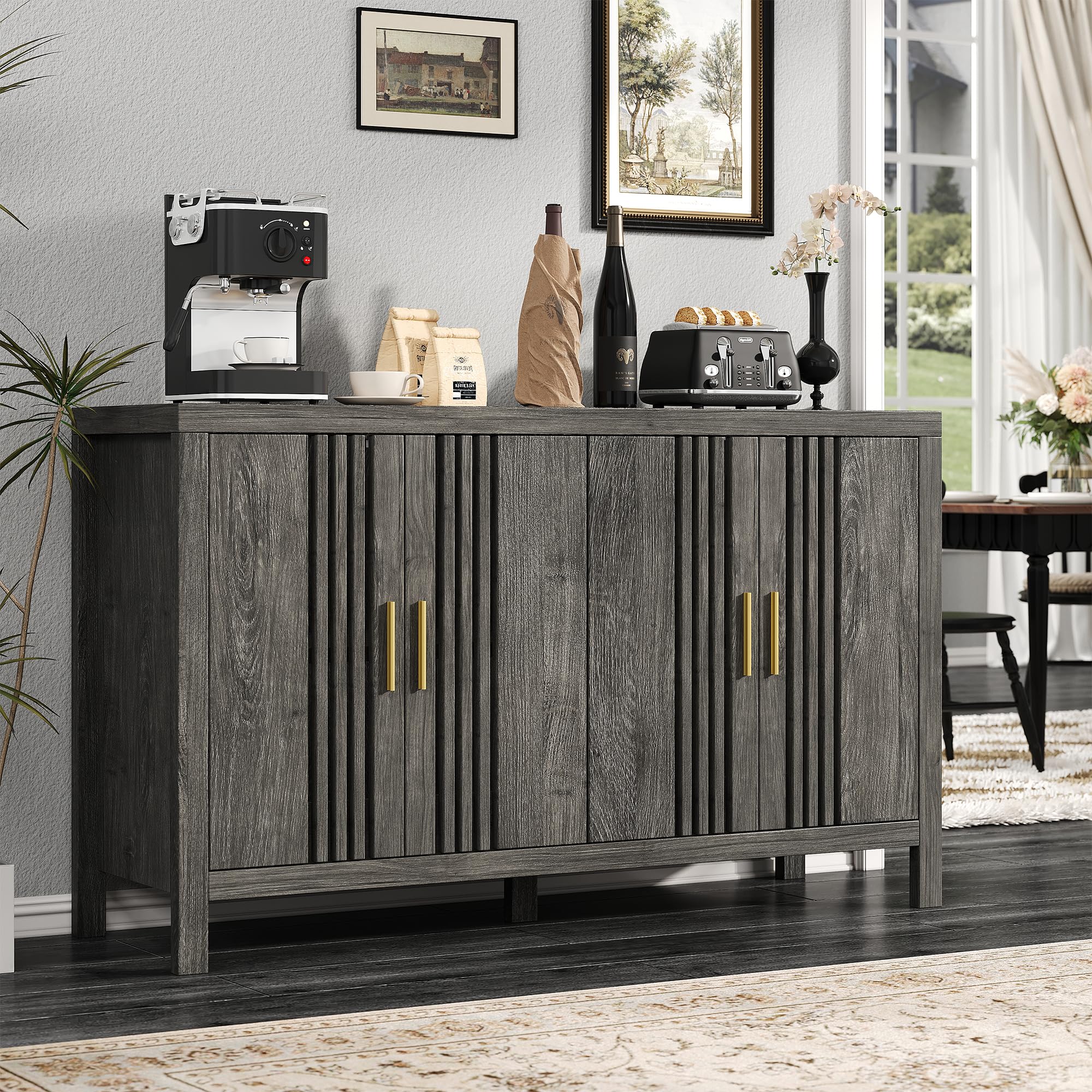 Photo 1 of ***FINAL SALE, VIEW NOTES*** UNIQUITE Sideboard Buffet Cabinet with Storage, 55" Large Kitchen Buffet Cabinets Farmhouse Storage Cabinet, Wood Coffee Bar Sideboards for Kitchen, Entryway, Living Room, Grey Oak