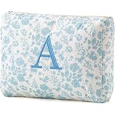 HBselect Initial Makeup Bag for Women Personalized Quilted Cosmetic Bag | Flowers Travel Makeup Bag Organizer Teen Girl Gifts Trendy Stuff, Makeup Pouch for Skincare, Brushes &amp; Travel Essentials