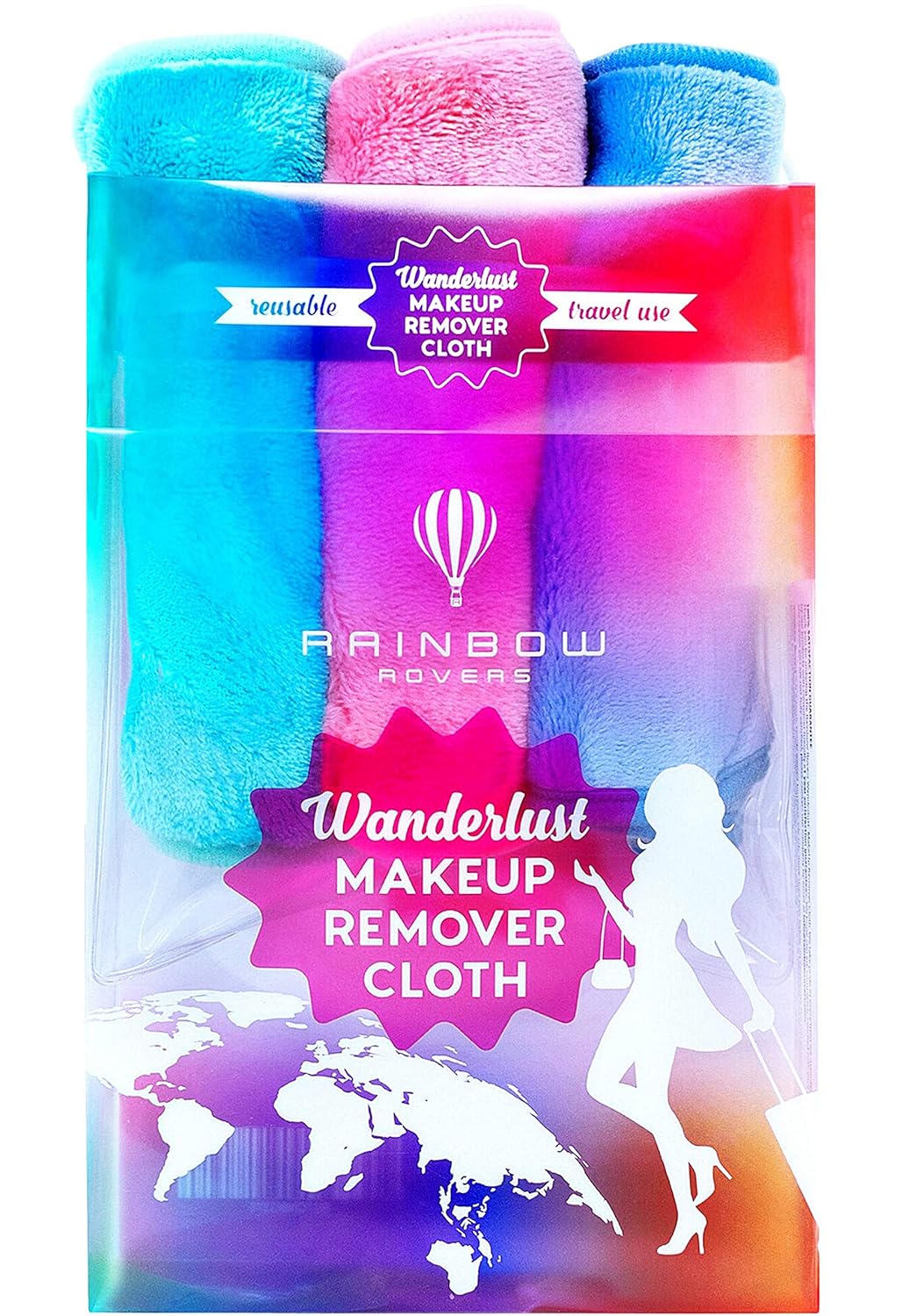 RAINBOW ROVERS Set of 3 Makeup Remover Cloths | Reusable & Ultra-fine Makeup Towels | Suitable for All Skin Types | Removes Makeup with Water | Free Bonus Waterproof Travel Bag | Unicorn : Beauty