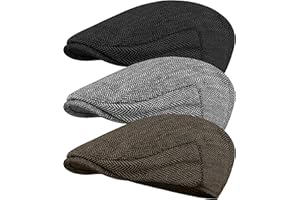 KUTTOR 3 Pieces Men's Herringbone Flat Newsboy Hat Tweed Newsboy Cap Cabbie Driving Hunting Cap for Men Outdoor Daily Use