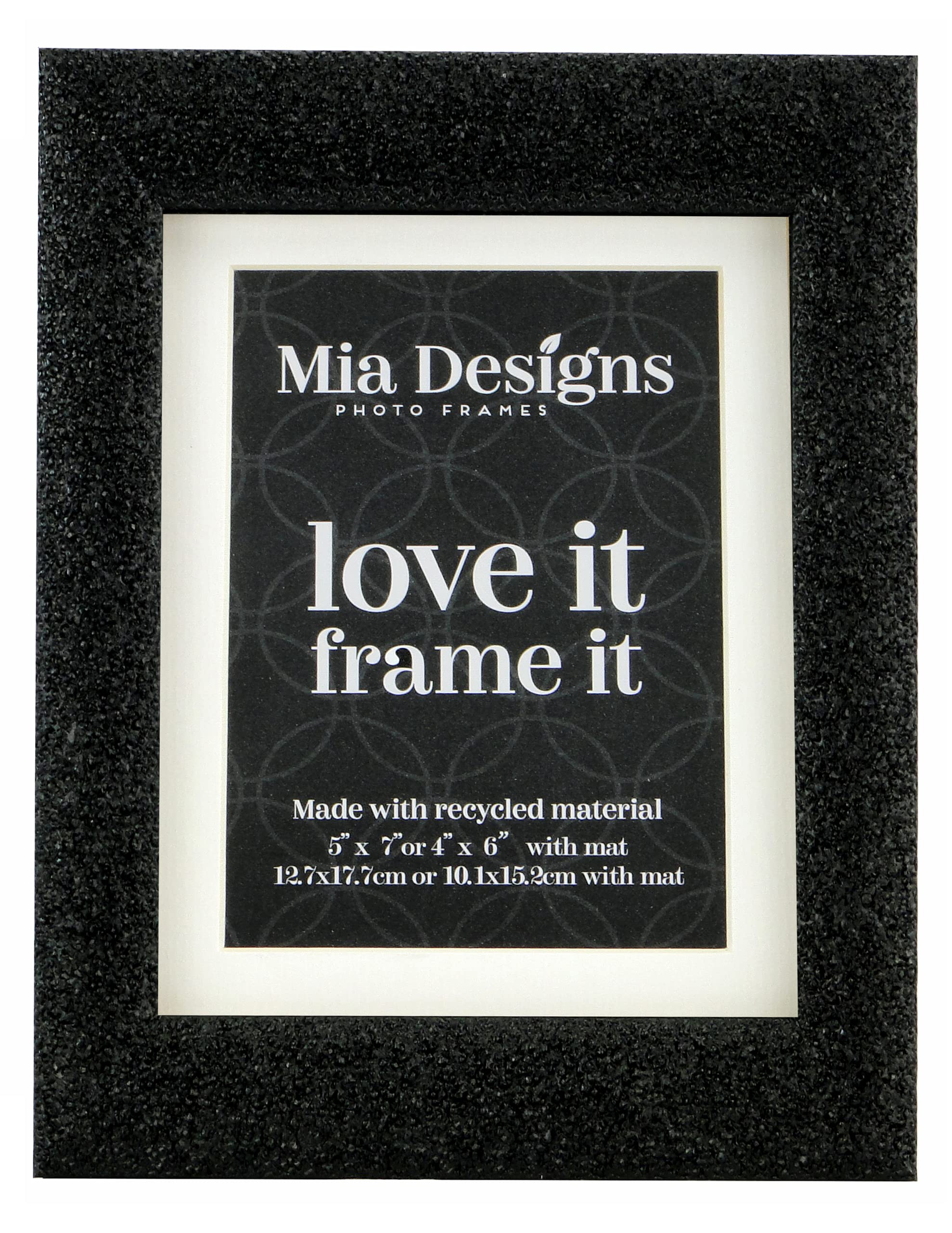 Mia Designs Picture Frame Crystal Black 5x7 13x18 Cm Photo Frame for Desk, Wall and Table Top in Eco-friendly PS material Environmentally Friendly Freestanding Frame