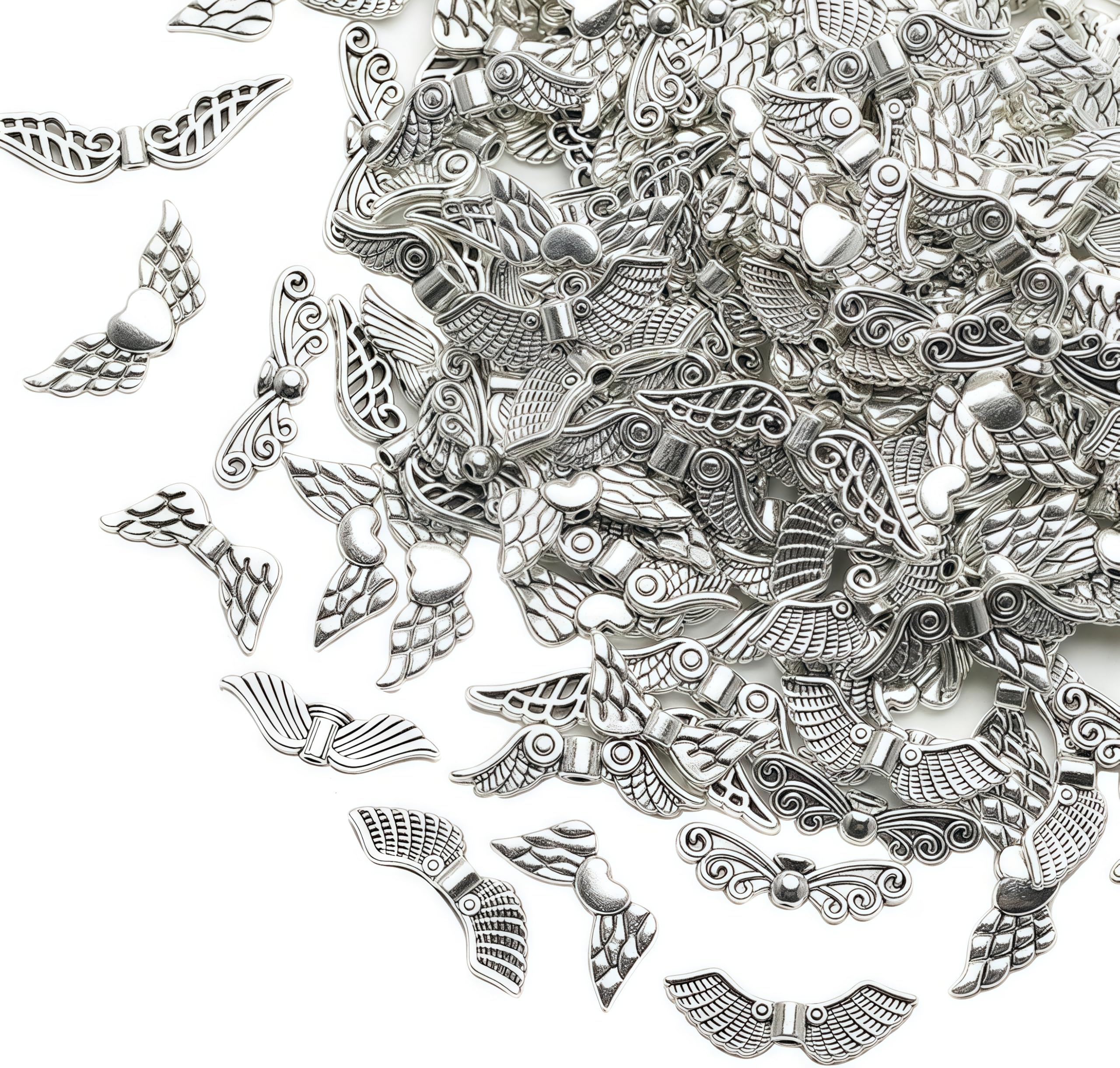 DAHI 200pcs Metal Angel Wing Beads Little Angel Wing Charms Silver Wing Spacer Beads for Jewelry Making(Hybrid