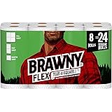 Brawny Flex Paper Towels, 8 Triple Rolls = 24 Regular Rolls, Tear-A-Square, 3 Sheet Size Options, Quarter Size Sheets, 8 Coun