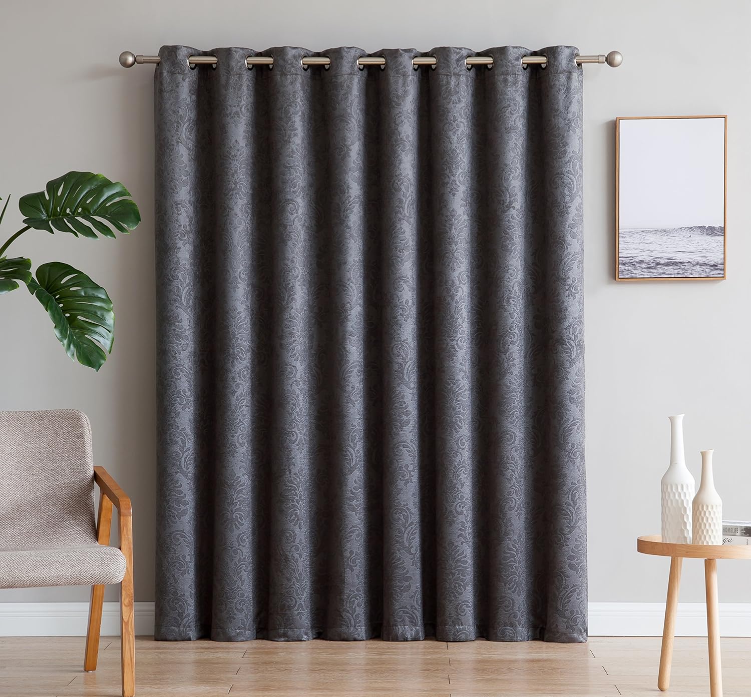 AsaTex Loretta - 1 Embossed Patio Extra Wide Curtain Panel with 16 Grommets - Thermal Weaved Blackout - Noise Reduction Fabric - Ideal for Sliding and Patio Doors (Patio 102 W x 84, Charcoal)