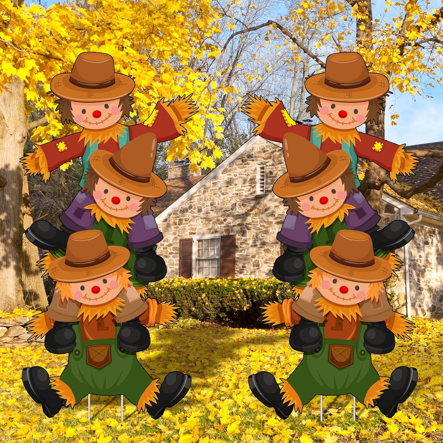 Yard Signs - Crtiin 2 Pcs Thanksgiving Fall Yard Signs with Stakes 39 Inch Large Scarecrow Thanksgiving Lawn Decorations Outdoor Waterproof Thanksgiving Lawn Stakes for Thanksgiving Garden Lawn Yard Party Decor