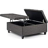 SIMPLIHOME Harrison Coffee Table Storage Ottoman - 36 inch Wide Upholstered Tweed Look Fabric Square Lift-Top Ottoman in Ebon