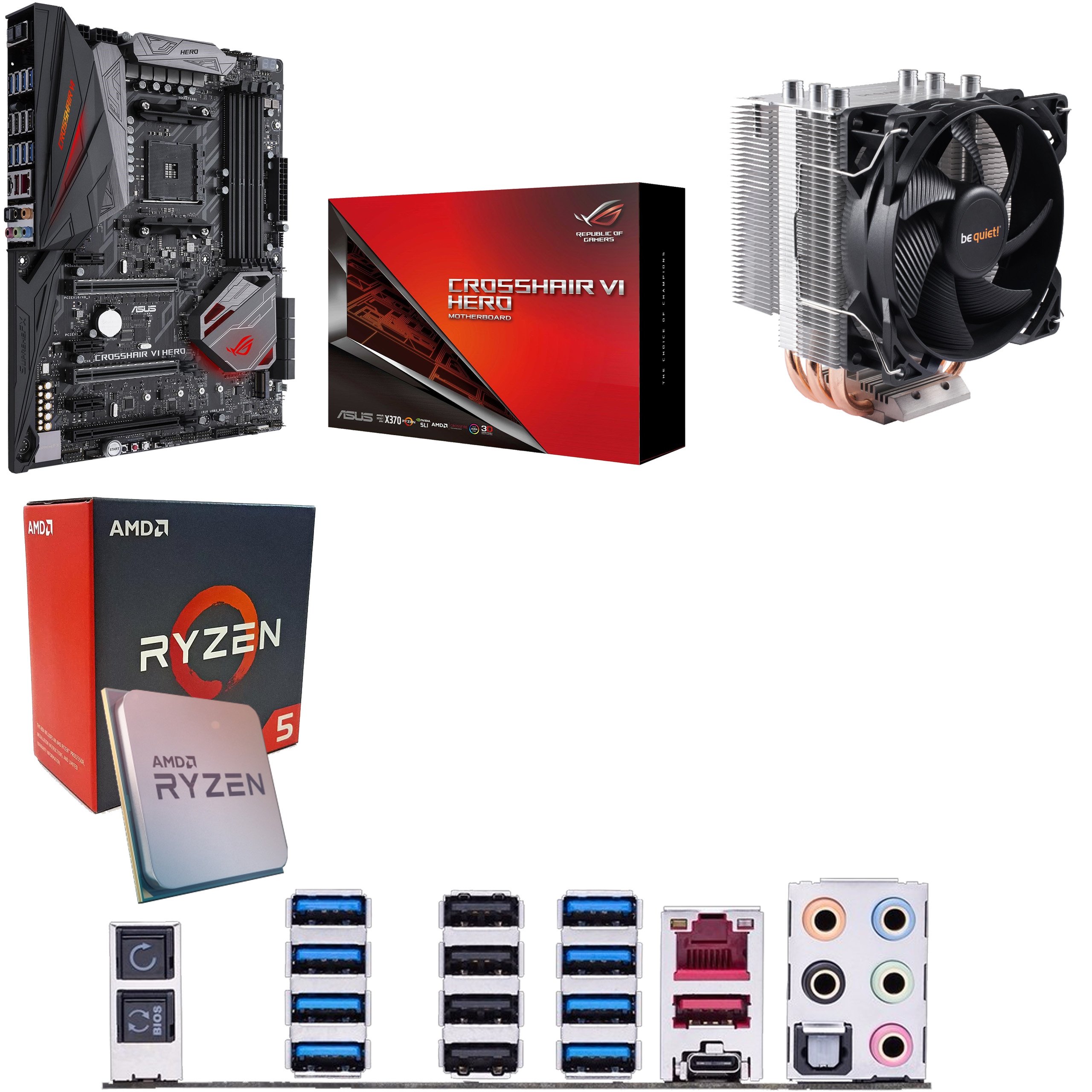 Components4All AMD Ryzen 1600X (Turbo Six Core Twelve  Thread CPU, ASUS ROG Crosshair VI Hero Motherboard, BeQuiet Pure Rock Slim  CPU