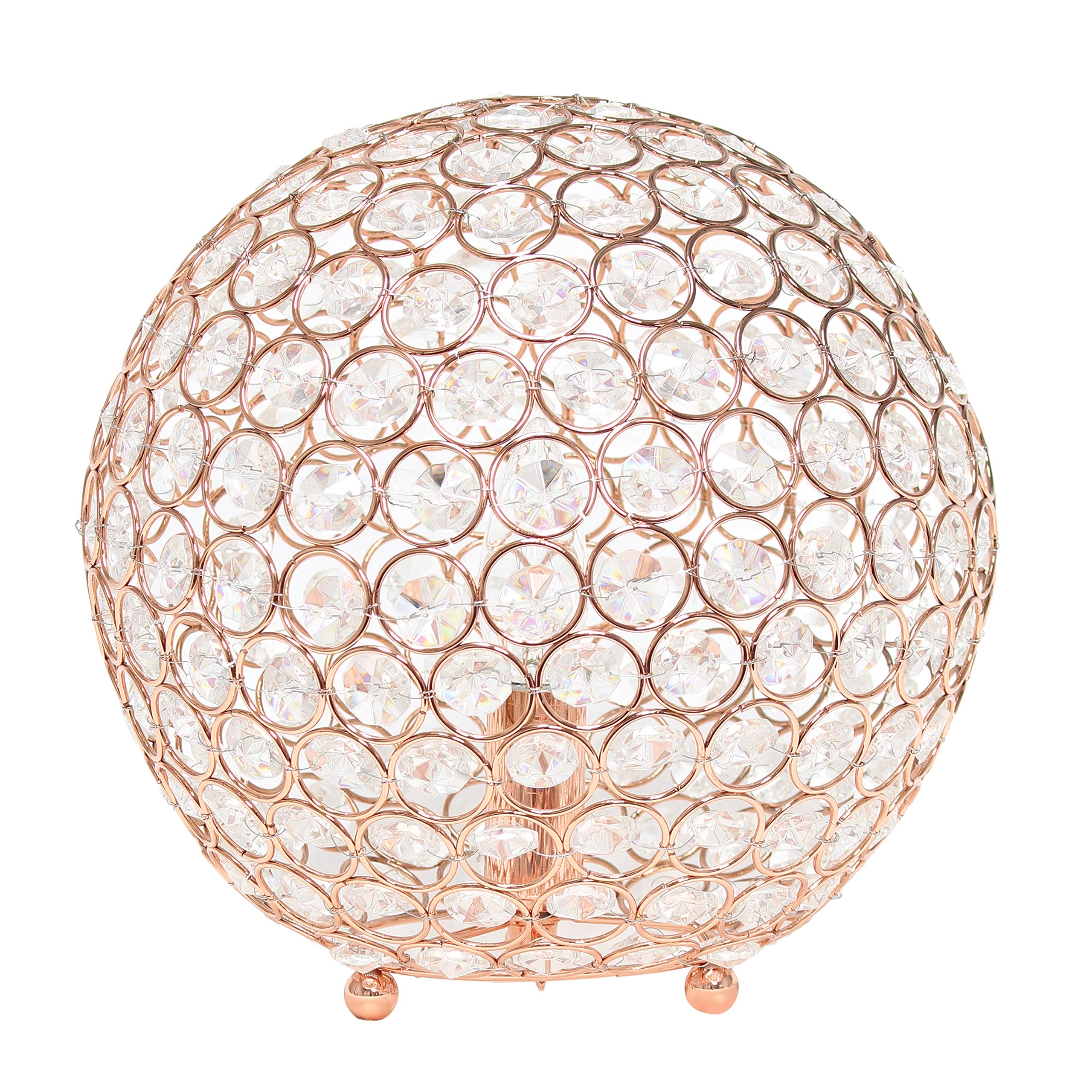 Elegant Designs LT1067-RGD 10" Elipse Crystal Collection Metal Crystal Ball Sequin Table Desk Lamp for Accent Lighting, Décor, Living Room, Rose Gold Image