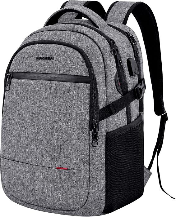 KROSER Laptop Backpack 15.6 Inch Ultra Light Computer Backpack Stylish Water-repellent College Backpack with USB charging Port & Headphone Interface for Work/Travel/School/Business-Grey