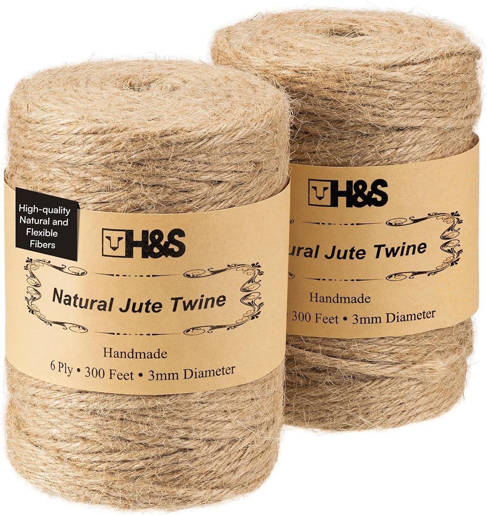 H&S Jute String 2 Reels x 90m 3mm 6 Ply Garden Twine Natural Brown