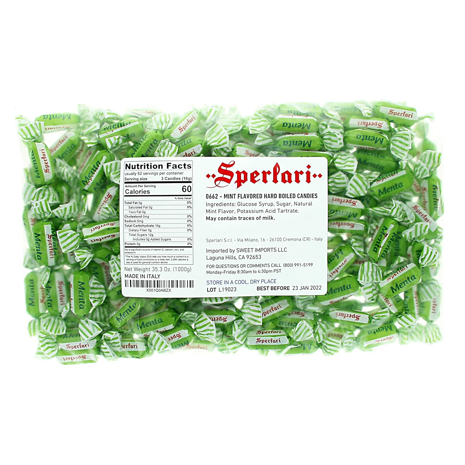 Sperlari "Menta" Mint Hard Boiled Candy (2.2 Lb | 1000 g)