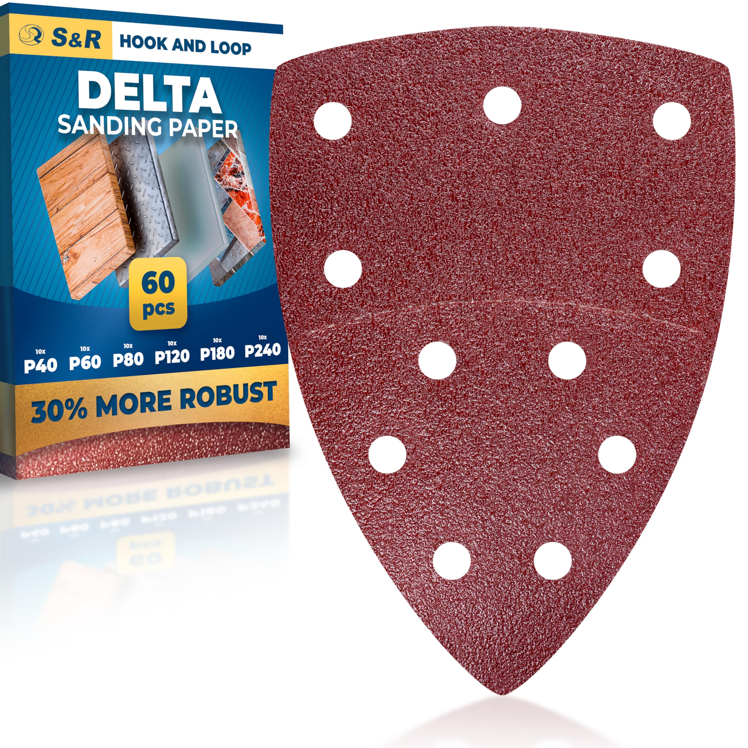S&R 60 x Mouse Detail Sanding Sheets – 105 x 152 mm Delta Sandpaper Pads with Hook-and-Loop Fasteners | P40–P240 Grits | For Multi Sanders | Professional Quality