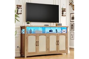 DWVO Farmhouse TV Stand for 60 inch TVs, LED Entertainment Center with Storage, TV Console with Power Outlets, Wooden Bar Coffee TV Table with Shelves for Living Room (Oak)