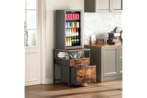 Herture Mini Fridge Stand with 3 Storage, Mini Fridge Cabinet, Beverage Fridge Table, Heavy Duty 21.3" L* 22.7" W Tabletop, for Dorm, Apartment,Office, Bedroom Rustic Brown HB01BXN