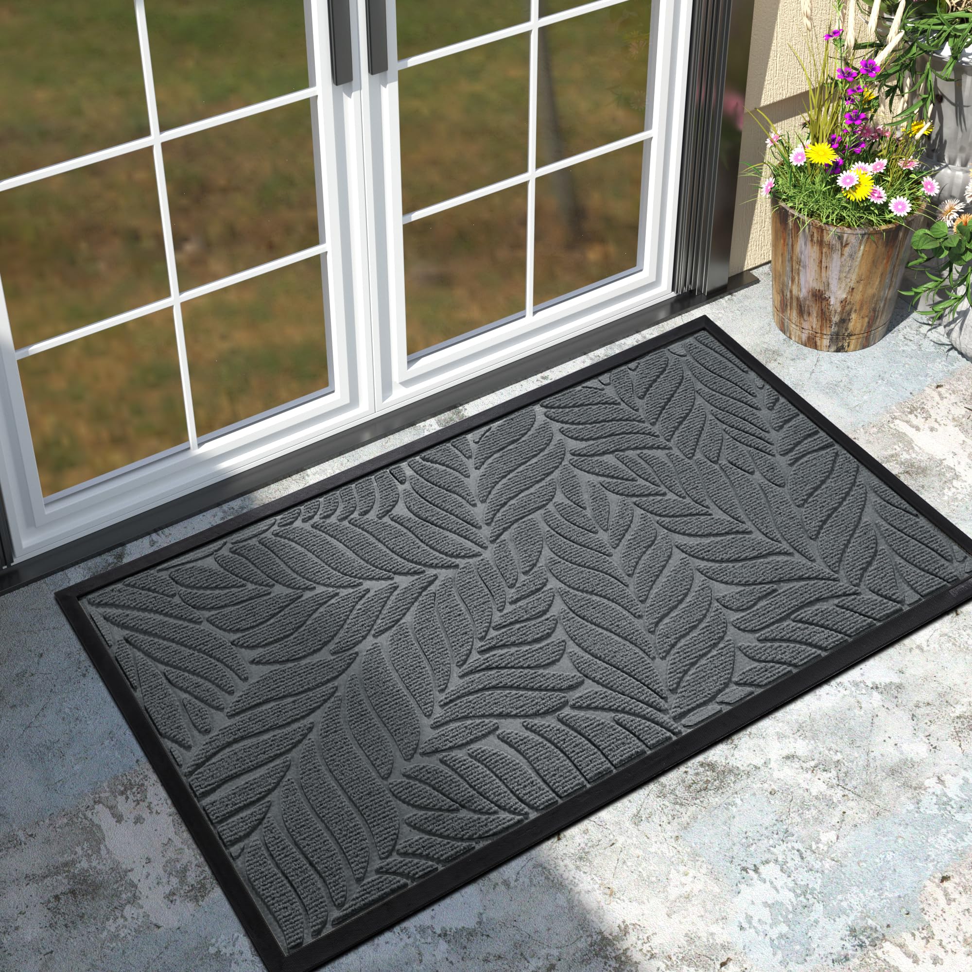 Yimobra 47x32 Large Door Mat Outdoor Indoor, All-Season Waterproof Door Mat Outside Entrance, All-Weather Non-Slip Outside Doormat for Garage Patio Entryway, Grey Image