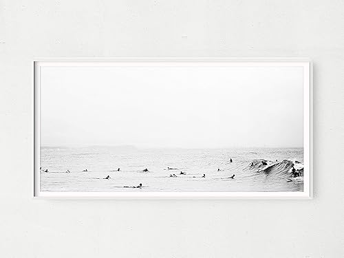 Amazon Com Large Black And White Panoramic Surfing Picture 24x60 Pano Wall Art Ready To Be Framed Busy Surf Line Up Photograph Minimalist Retro Ocean Wall Art Cool Beach