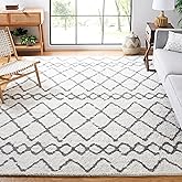SAFAVIEH Berber Shag Collection Area Rug - 6'7" Square, Ivory & Grey, Moroccan Design, Non-Shedding & Easy Care, 1.2-inch Thi