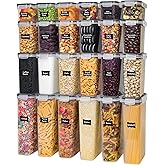 Freshware Kitchen Storage Containers with Lids, 48 PCS Airtight Food Storage Containers, Plastic Kitchen Containers, Pantry Containers for Cereal, Dry Food, Includes Labels, Marker & Measuring Spoons