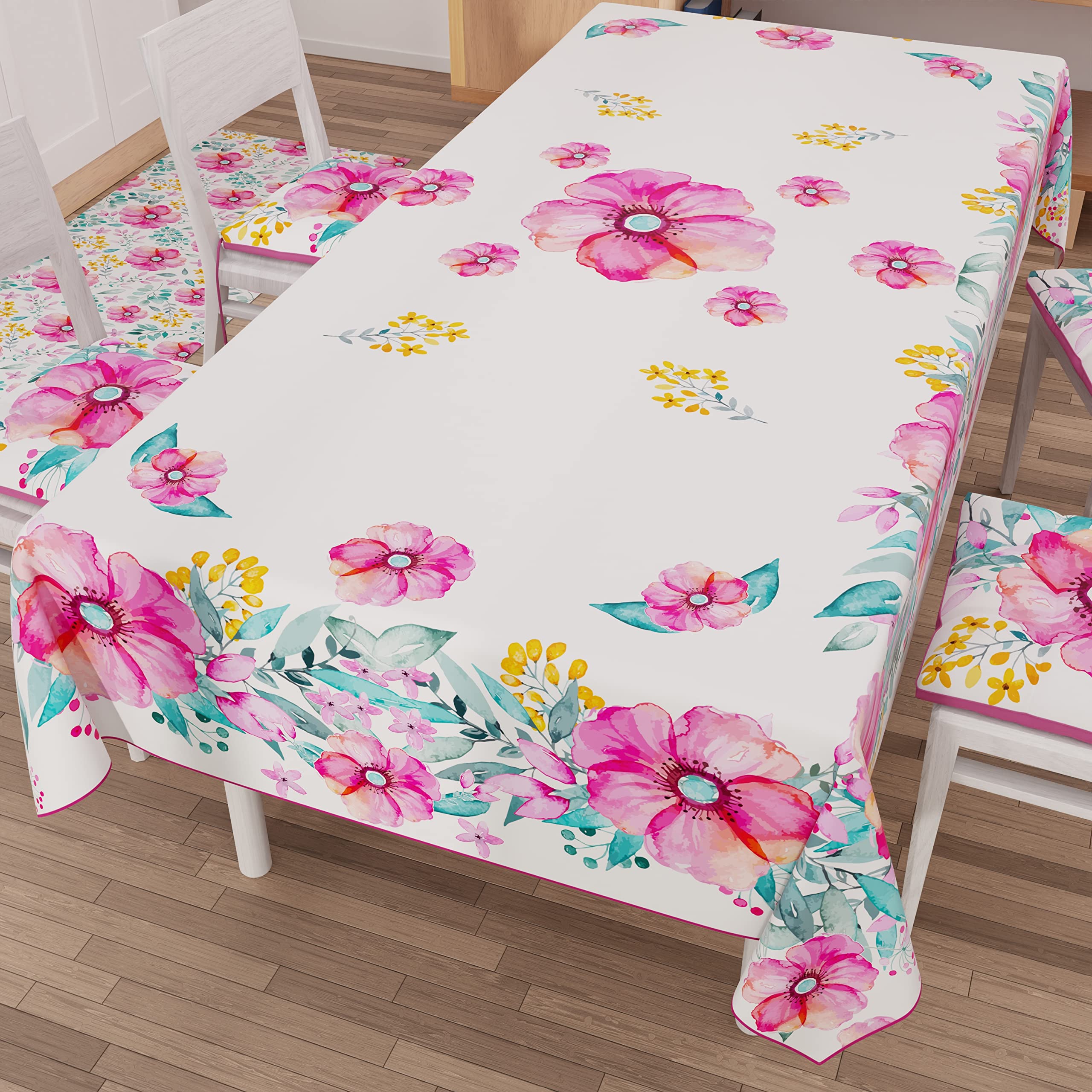 PETTI Artigiani Italiani - Stain Resistant Rectangular Tablecloth Kitchen Floral Design 01 x 6 Seater (140 x 180 cm) 100% Made in Italy