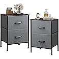 WLIVE Night Stand Set 2, Dresser and Nightstand Sets, Small Dresser for Bedroom with 2 Drawers, End Table with Fabric Bins for Closet, Bedside Furniture, College Dorm, Dark Grey