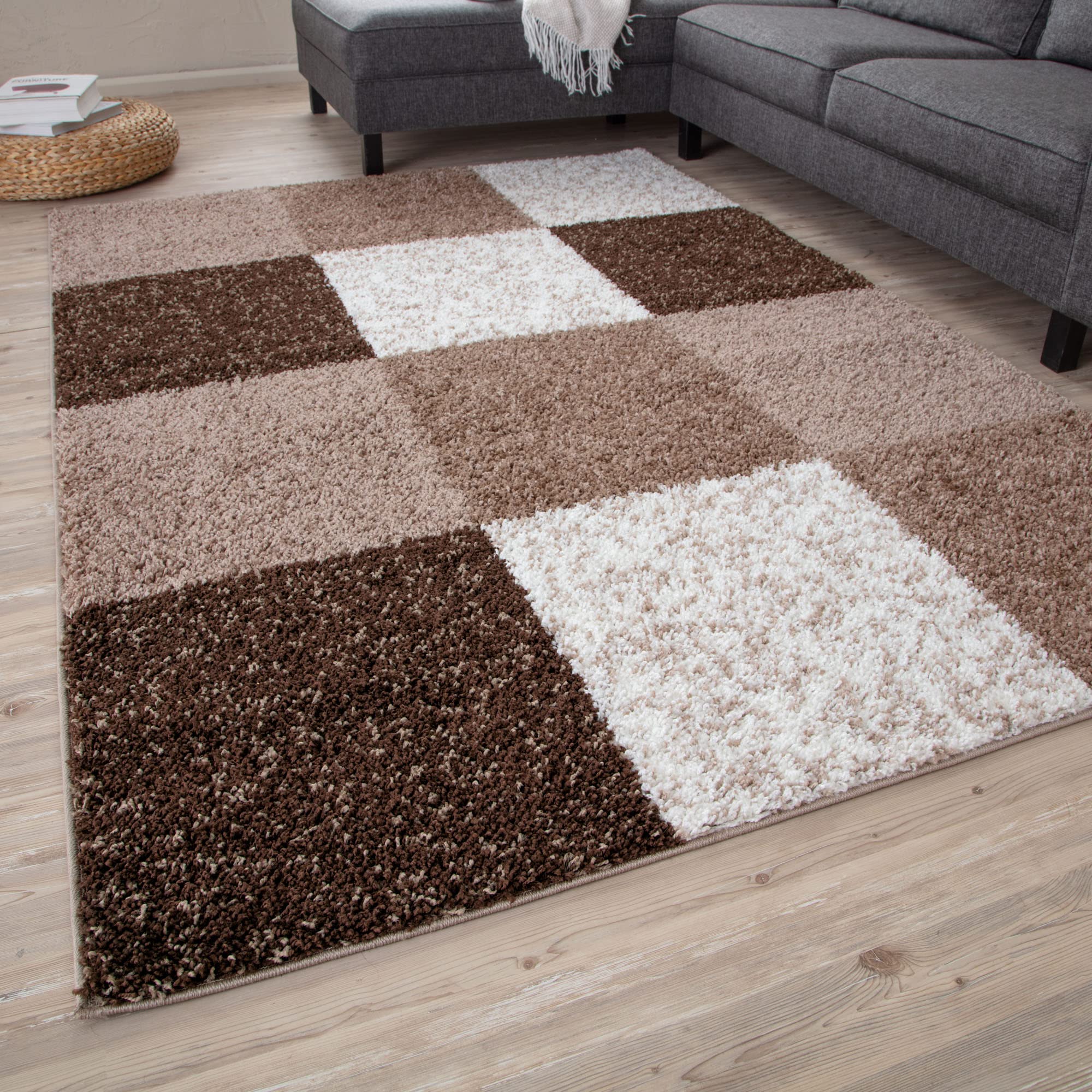 THE RUGS Area Rug – Modern Luxury Shaggy Rug, Multicolour Pattern Carpet, Ultra Soft for Bedroom, Living Room, Kids Room, (60x110 cm, Brown)