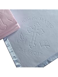 Baptism or Christening Baby Blanket Gift, Personalized Girls Or Boys Gifts with Name and Date, Cross and Bible