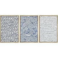 SIGNWIN Framed Canvas Print Wall Art Blue and White Strokes in Ordered Lines Decorative Patterns Illustrations Abstract for Living Room, Bedroom, Office - 16
