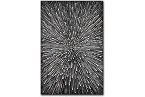 moshinart 24 x 36in Hand-Painted Oil Painting 3D Texture Sense of Space Silver Firework Modern Minimalist Colorful Abstract Wall Art, Home Office Wall Decoration Silver
