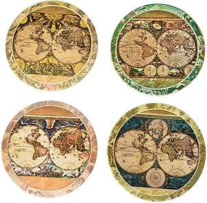 CoasterStone Absorbent Stone Coasters Vintage Old World Maps, Multicolored