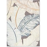 Tommy Bahama Cay Palm Fronds Indoor Outdoor Area Rug, Leaf Coastal Design, UV Fade Resistant, Dark Grey, 7'10"x10'2"