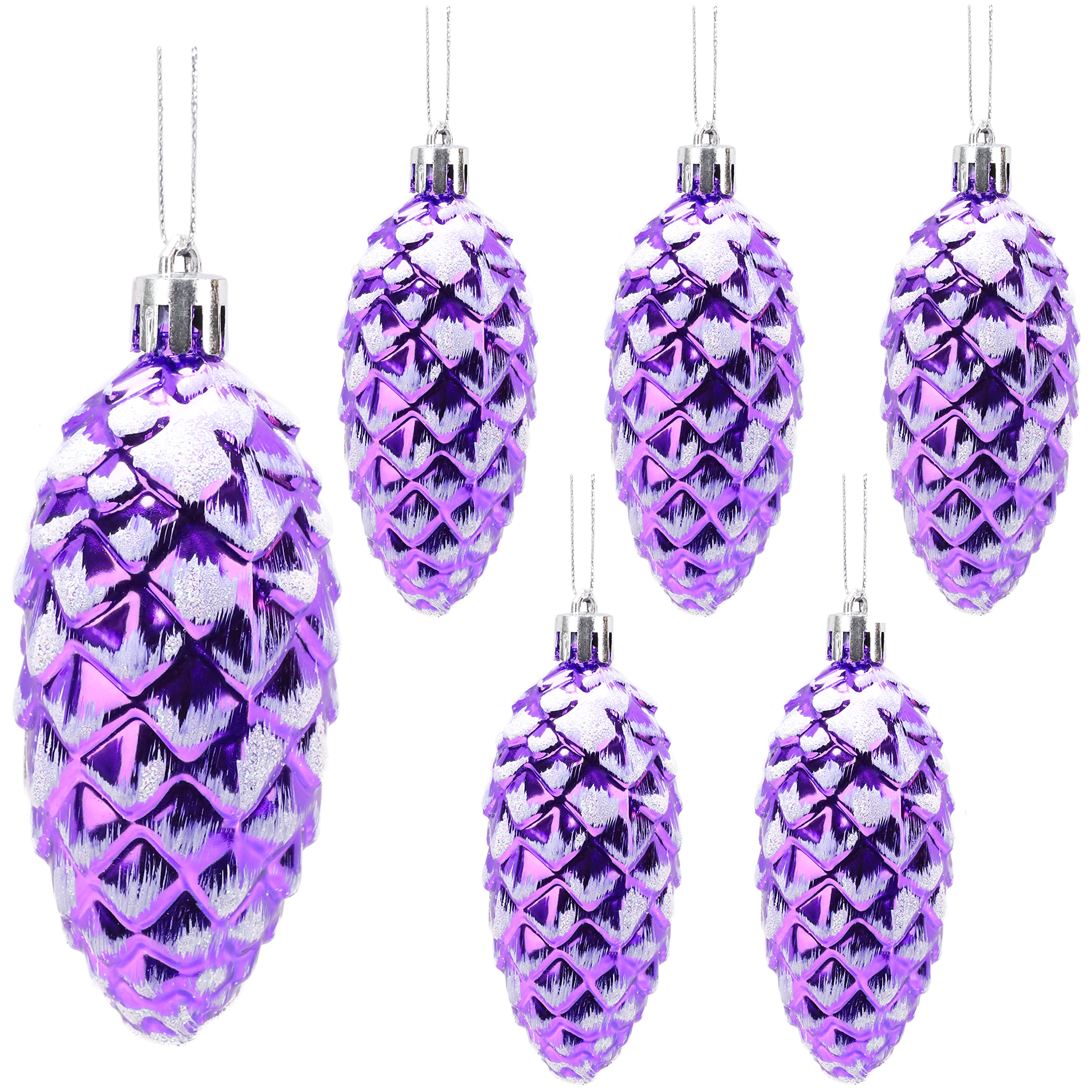 Christmas Concepts® Pack of 6–90mm Shiny & Glitter Decorated Pine Cone Baubles – Christmas Tree Decorations (Purple)